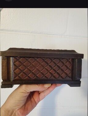 Vintage Handcrafted Spain Brown Wooden Jewelry Box - Decorative Home Accent